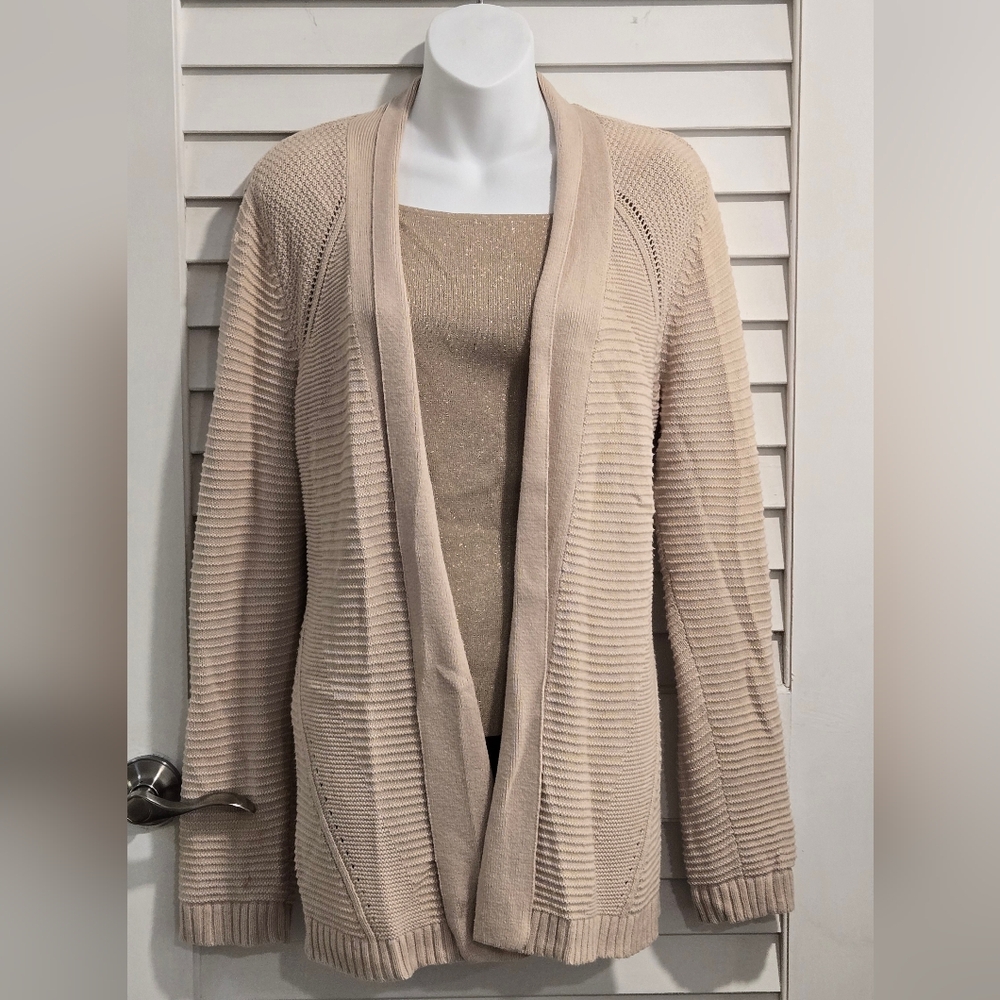 Liz Claiborne Beige Ribbed Cardigan - Picture 2 of 6